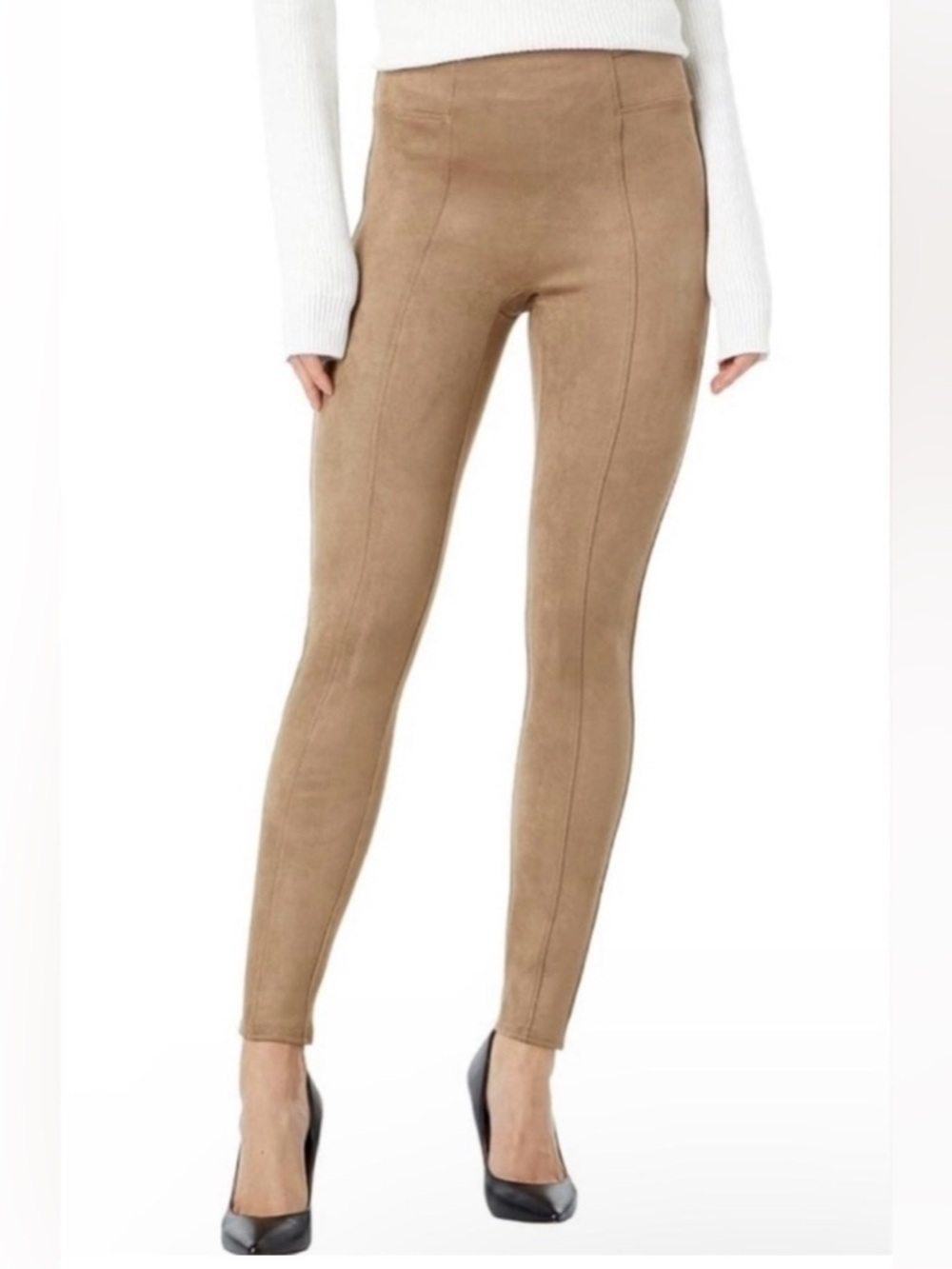 Women’s Spanx Faux Suede Stretch Tummy control Lined leggings Medium Brown #chic